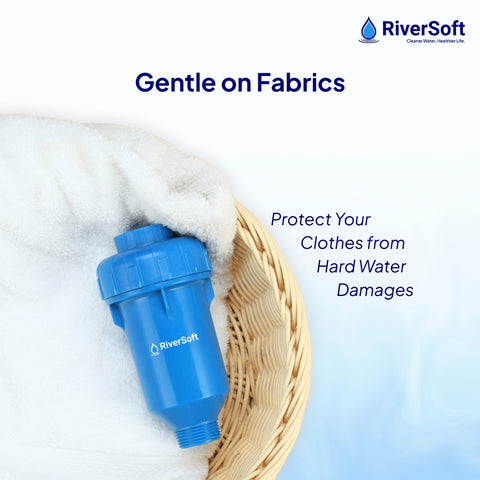 RiverSoft EBWF-04 EcoBlu Washing Machine Filter for Hard Water |Water Softener| Prevents Limescale & Protects Clothes | Easy Installation (Blue, Pack of 1)