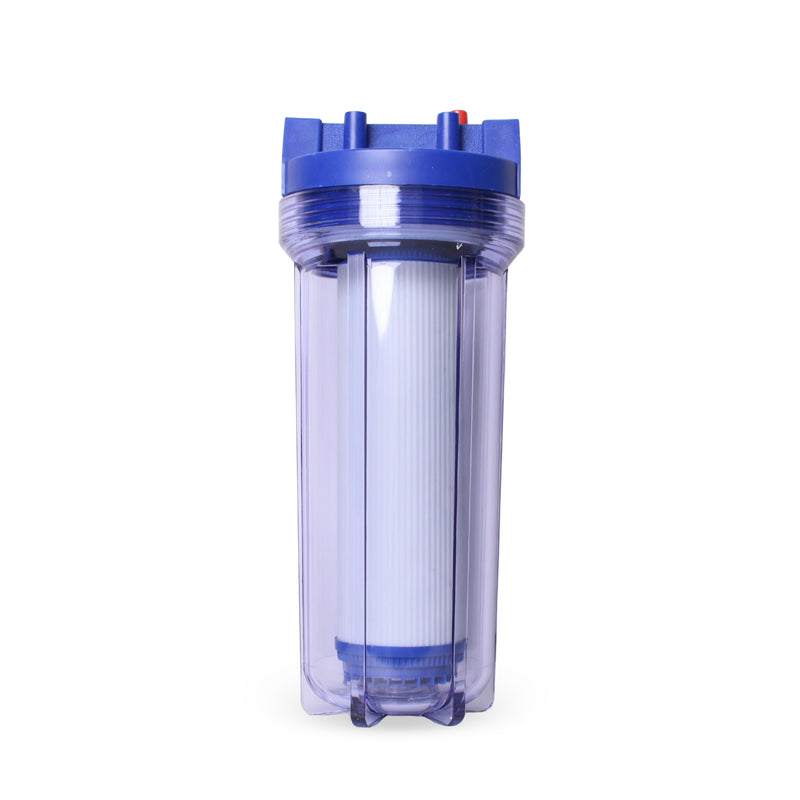 RiverSoft PreRO-TR-GAC Pre-Filter with GAC Cartridge | Chlorine, Odor & Taste Reduction | Transparent Housing | 3/4" Inlet/Outlet | Compatible with RO Systems