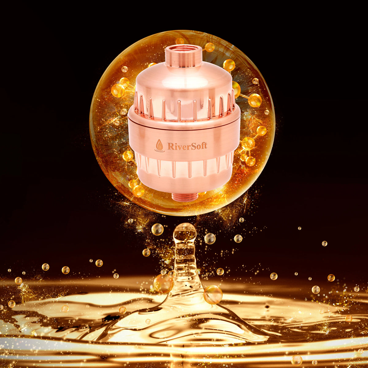 Rose gold tap water filter from 'RiverSoft' 