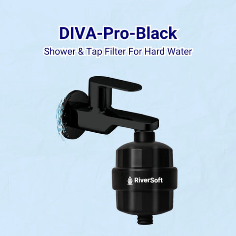 RIVERSOFT DIVA-PRO-BL Shower and Tap Filter for Hard Water | 15-Stage Water Softener for Bathroom | Hard Water Filter (Black, Pack of 1)