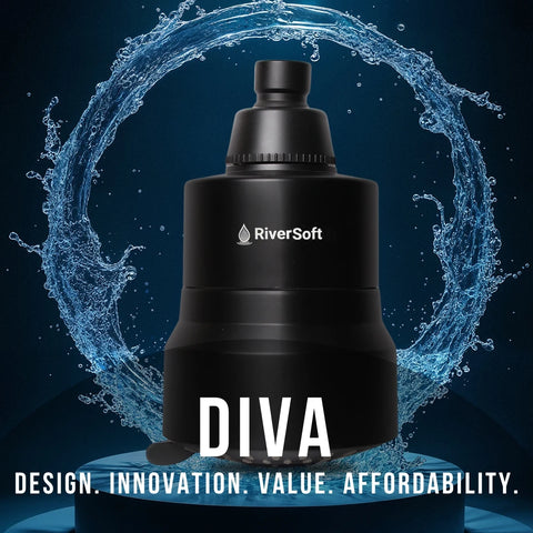 RiverSoft DIVA-05-BL shower filter for hard water with 15 stages | 5 Mode Spray Setting | Water Softener for Bathroom | Water saving mist mode (Black, Pack of 1)