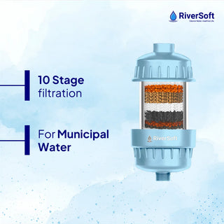 RiverSoft SF-MW-10 Shower & Tap Filter for Municipal Water Supply | 10-Stage Filter for Chlorine, Sediment & Mild Hard Water | Prevent Hair & Skin Damage