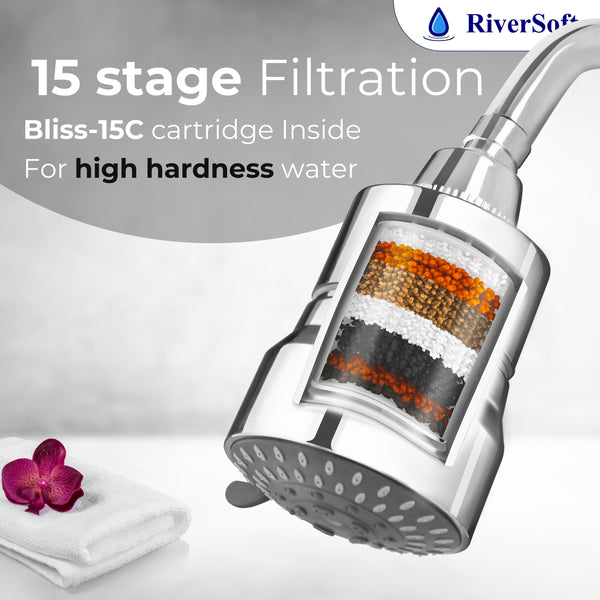 DIVA-03 shower filter for higher hardness | 3 Mode Spray Setting | Water Softener for Bathroom | Hard water filter (Chrome, Pack of 1)