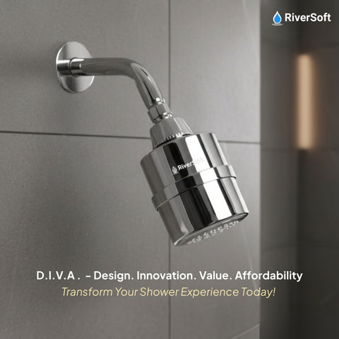 RiverSoft DIVA-01 Shower Filter for Hard Water with 15 Stages | Hard Water Shower Filter | Water Softener for Bathroom (Chrome, Pack of 1)