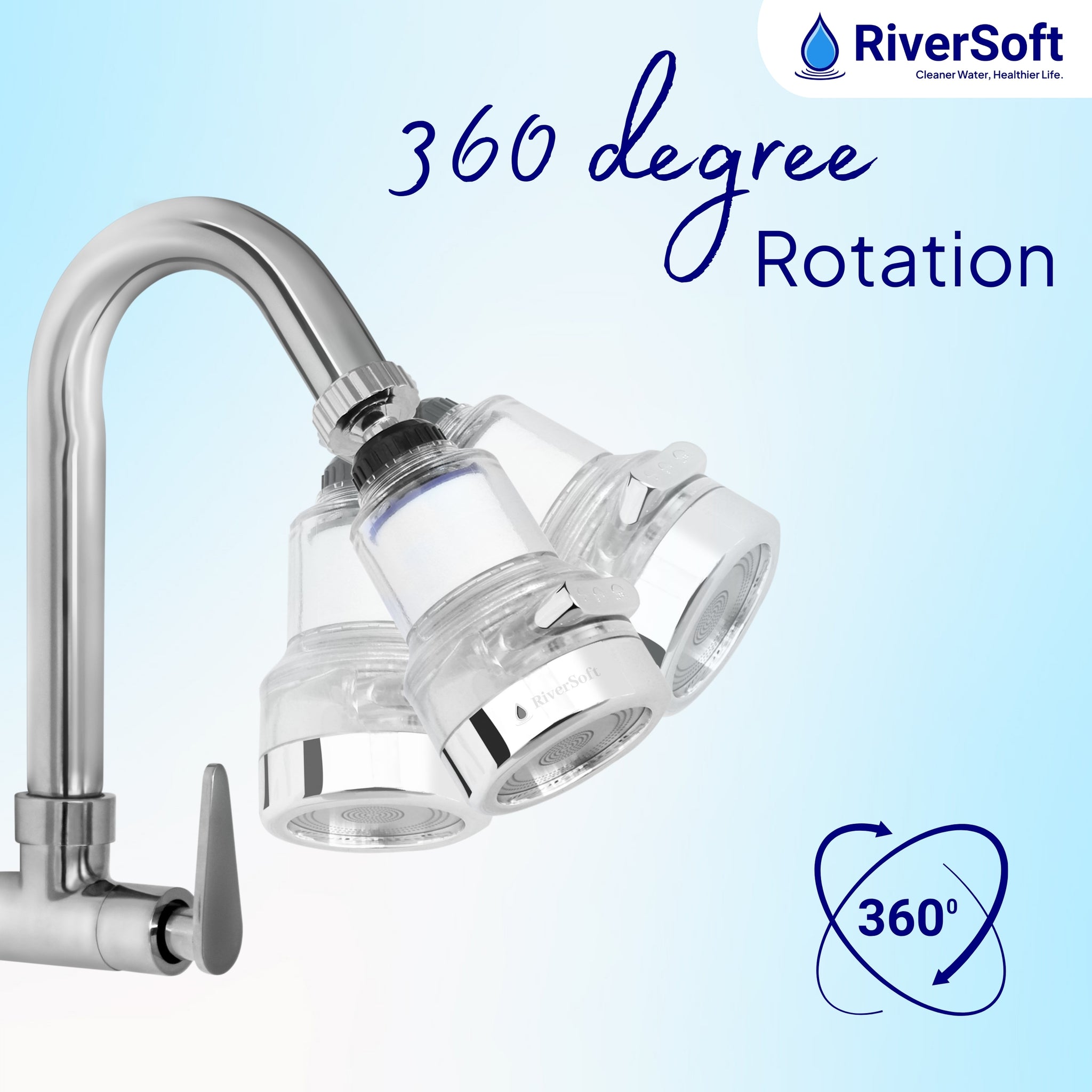 RiverSoft EcoBlu EB-03 360° Rotatable Faucet Filter with 3 flow modes | Removes Sediments | With mineral balls