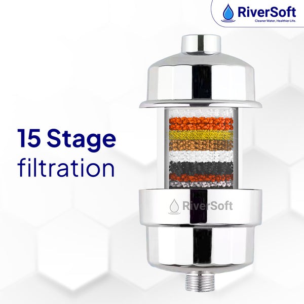 RIVERSOFT DIVA PRO shower and tap filter for hard water with 15 stage | Water Softener for Bathroom | Hard Water Filter (Chrome, Pack of 1)