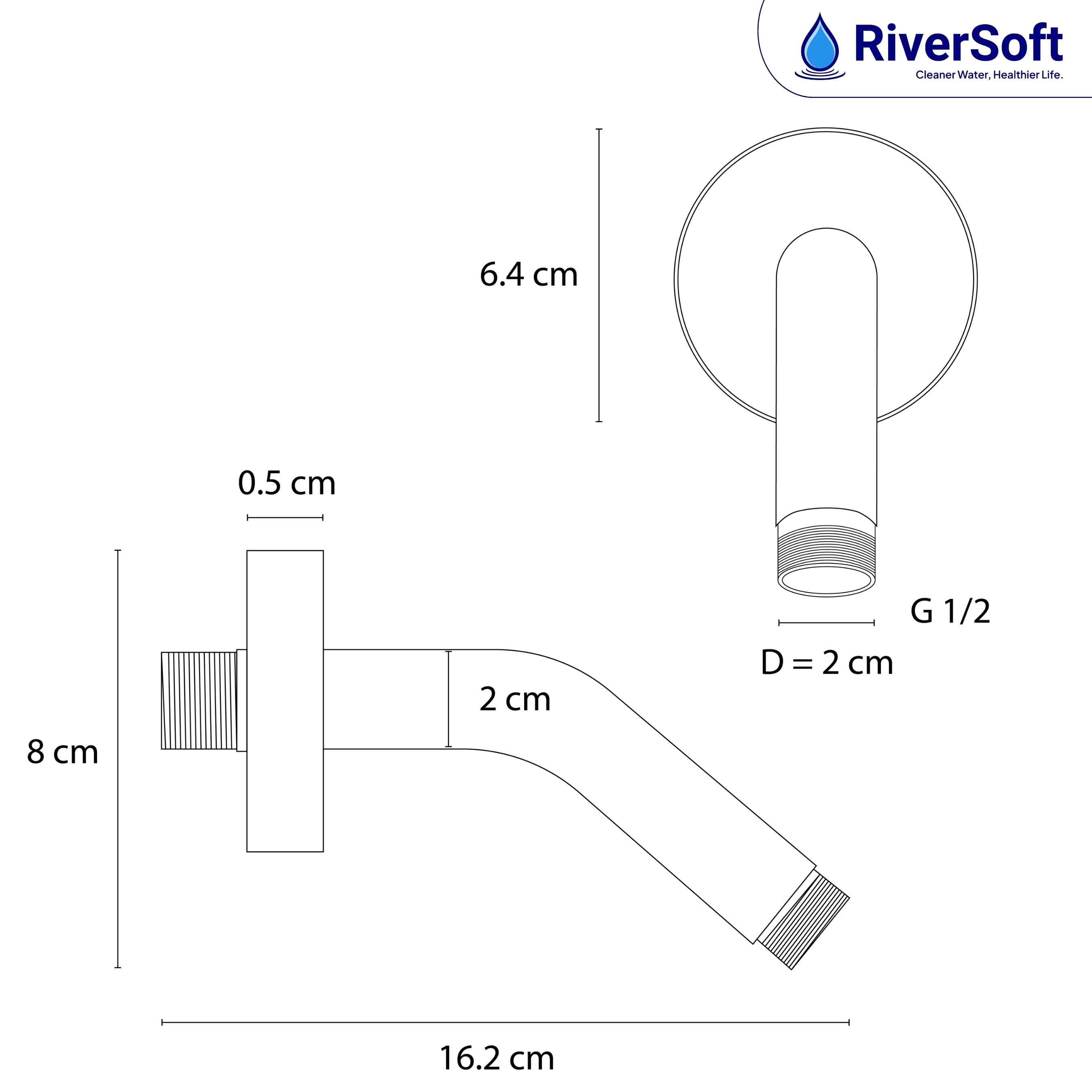 Shower Arm 6-INCH Brass Arm with Wall Flange (Chrome)