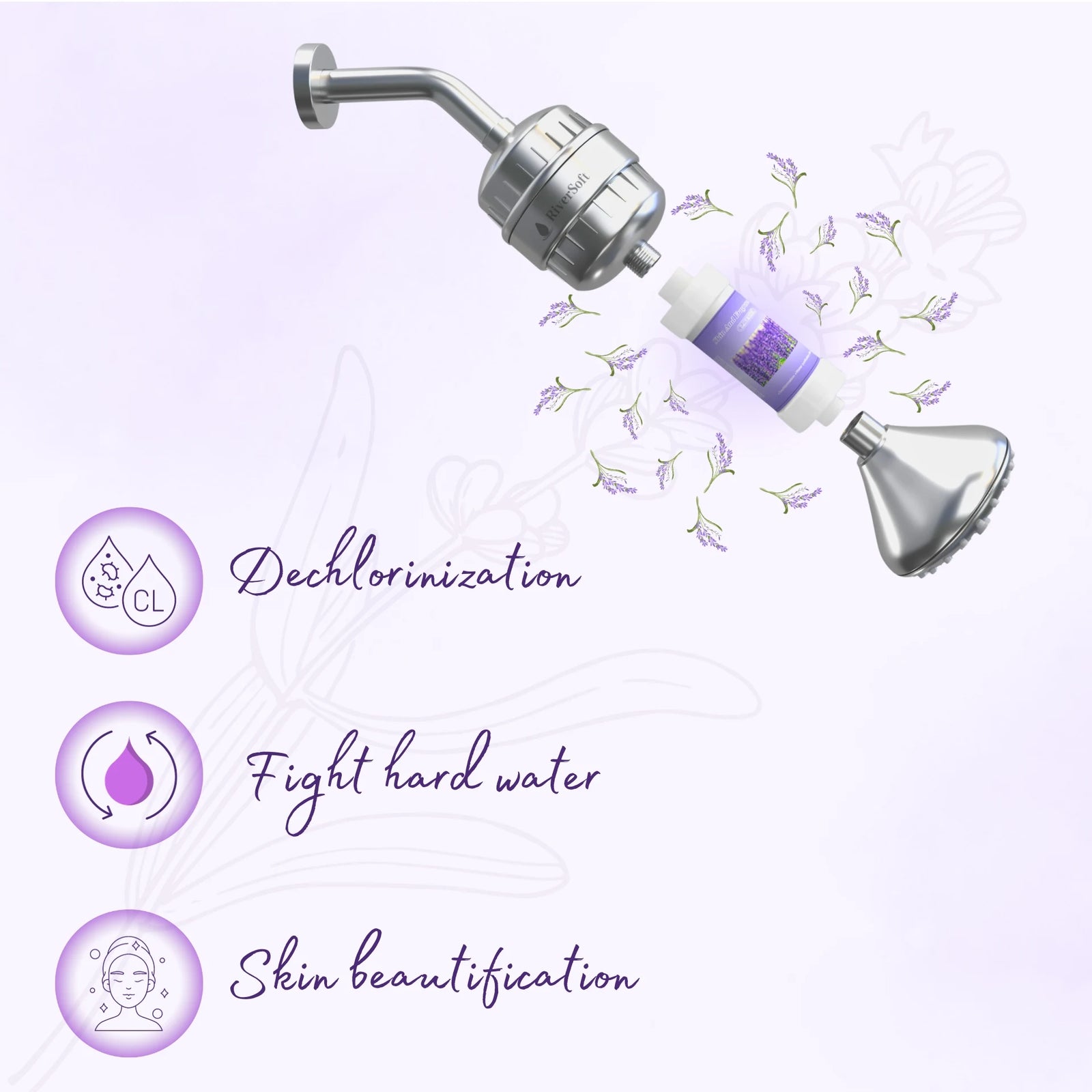 Fragrance filter for shower and tap | Removes bad odor, chlorine and sediments (ABS,Lavender Fragrance)