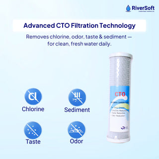 RiverSoft PreRO-TR-CTO Pre-Filter with CTO Cartridge | Chlorine, Taste & Odor Reduction | Transparent Housing | 3/4" Inlet/Outlet | Compatible with RO Systems