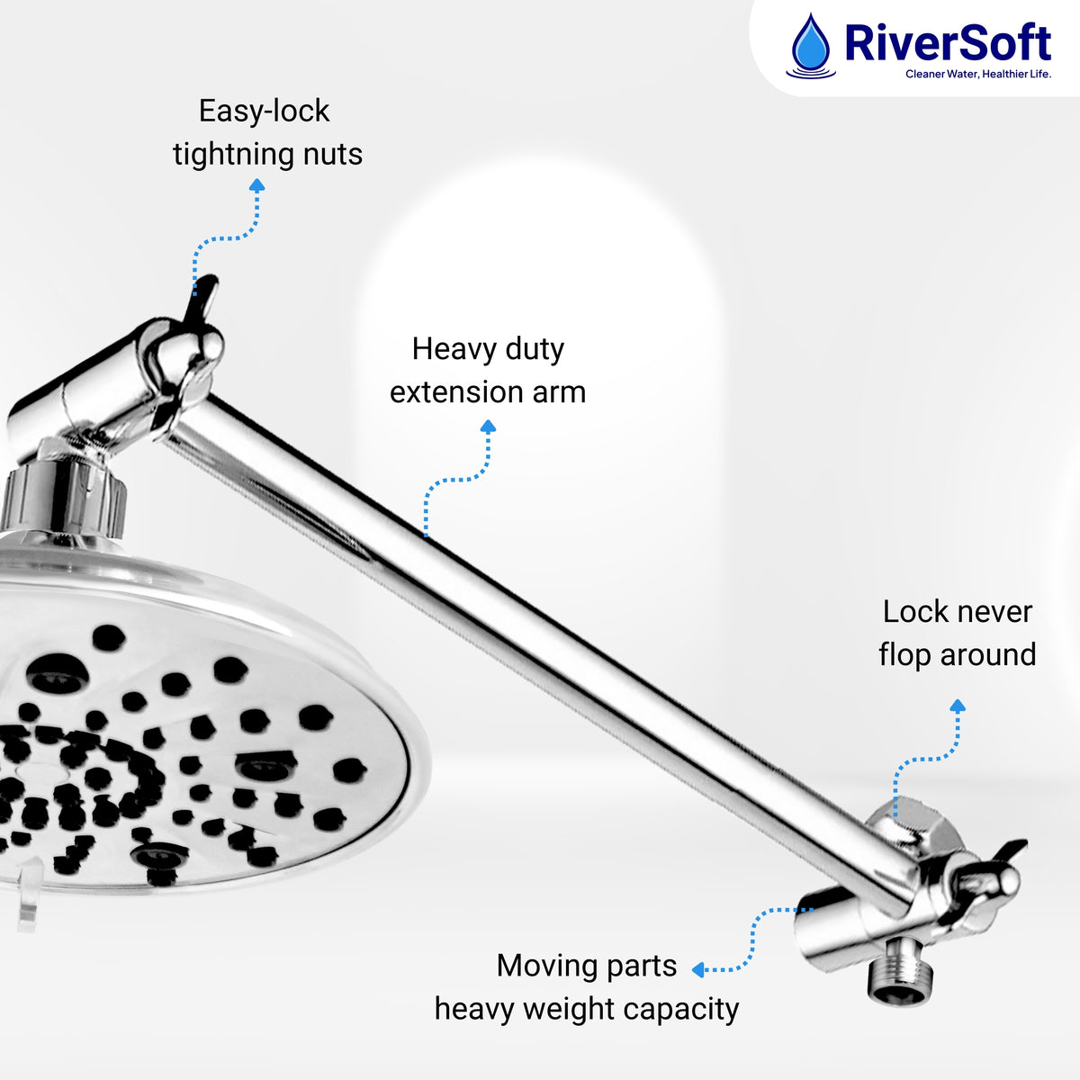 Adjustable Brass Shower Arm Extension with Chrome Finish - Fits All Shower Heads