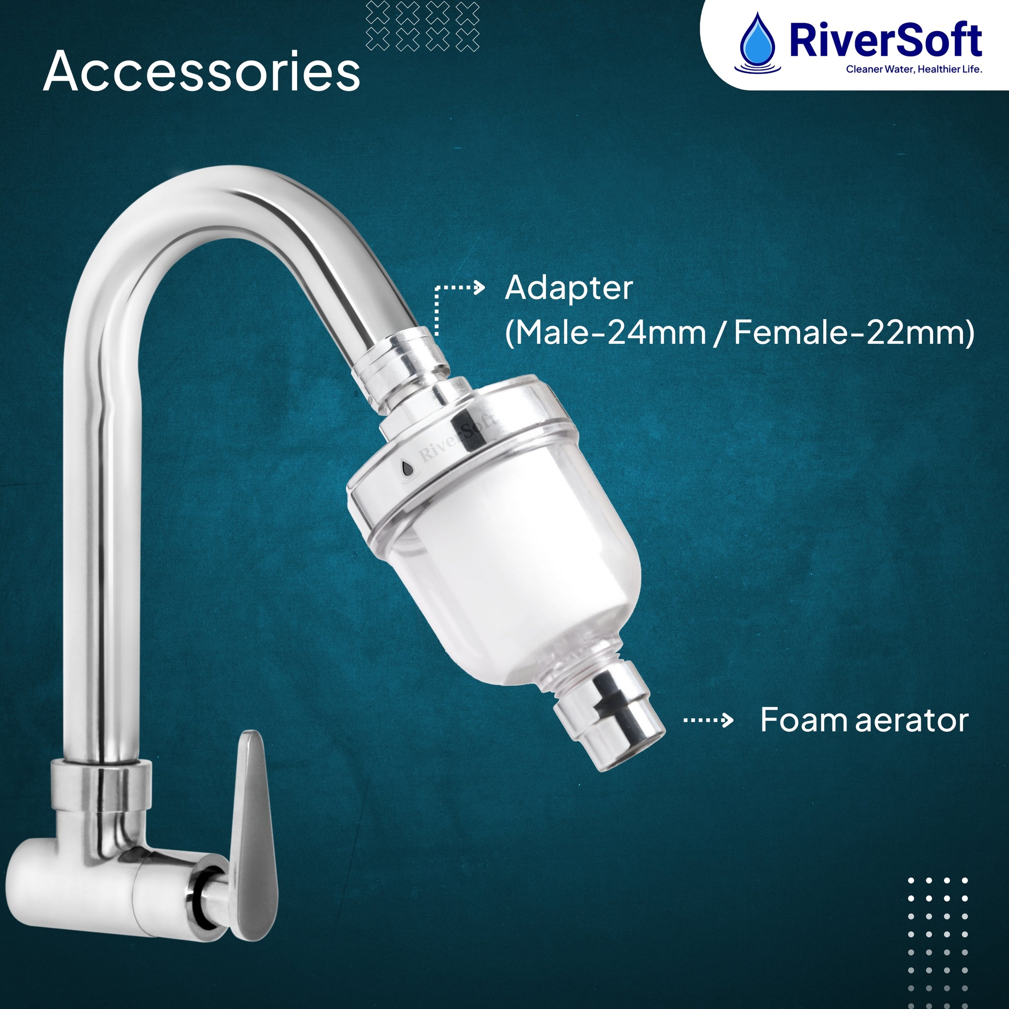 RiverSoft EcoBlu EB-01 Kitchen Tap Filter | Removes Mud, Dust & Sediments, Get clean water in sink | With water saving Foam Flow Aerator