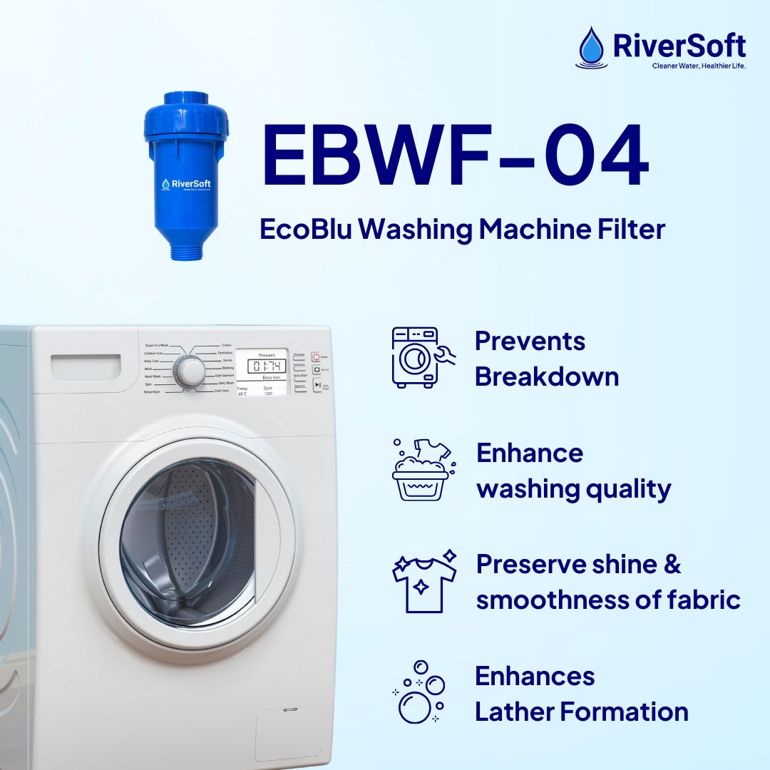 RiverSoft EBWF-04 EcoBlu Washing Machine Filter for Hard Water | Protects Clothes & Prevents Limescale Deposit | Easy Installation (Blue, Pack of 1)