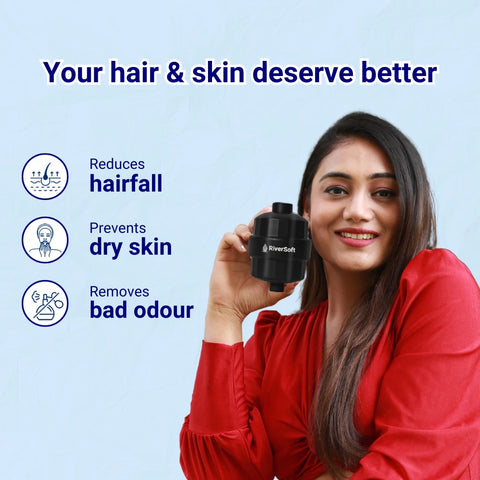 RIVERSOFT DIVA-PRO-BL Shower and Tap Filter for Hard Water | 15-Stage Water Softener for Bathroom | Hard Water Filter (Black, Pack of 1)