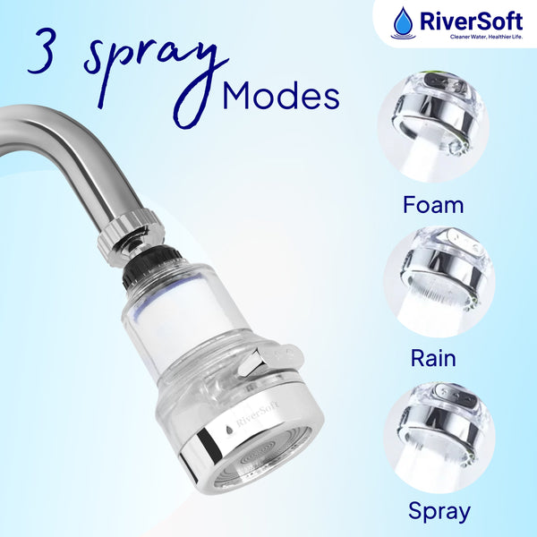 RiverSoft EcoBlu EB-03 360° Rotatable Faucet Filter with 3 flow modes | Removes Sediments | With mineral balls