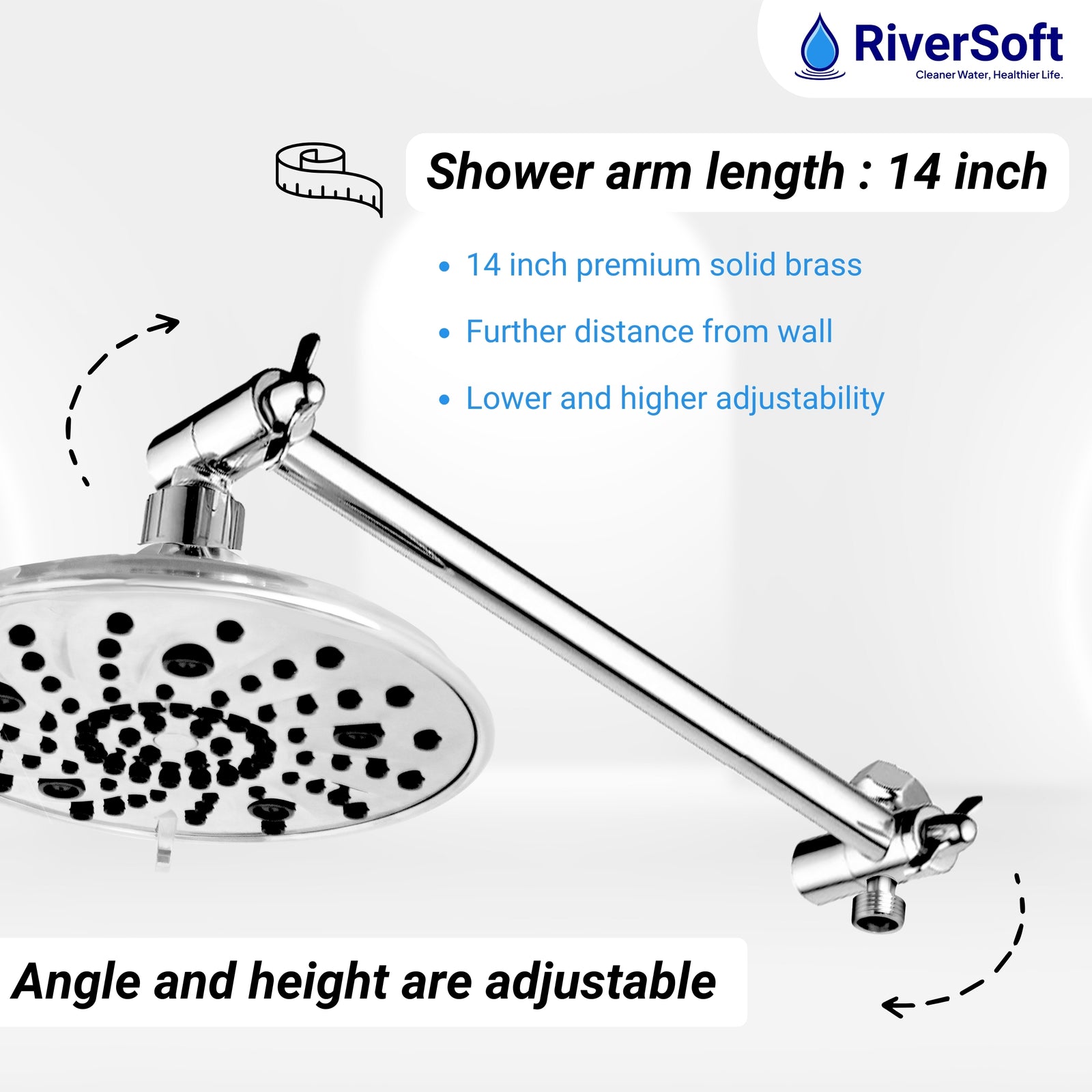 Adjustable Brass Shower Arm Extension with Chrome Finish - Fits All Shower Heads