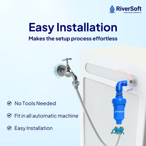 RiverSoft EBWF-04 EcoBlu Washing Machine Filter for Hard Water | Protects Clothes & Prevents Limescale Deposit | Easy Installation (Blue, Pack of 1)