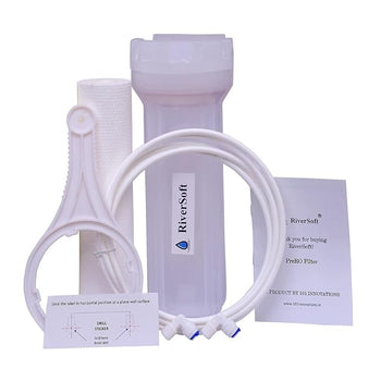 PreRO-in-STR RO prefilter semi-Transparent housing with inbuilt mounting clamp (Semi-Transparent, PP) (PF Assembly with 1 Spun)