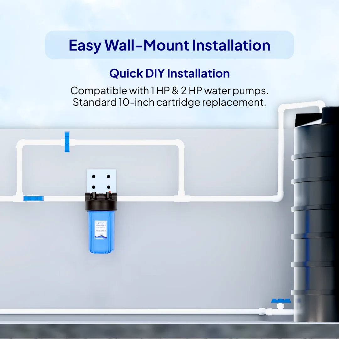 RiverSoft MHW-10 Mainline hard water filter quick DIY installation compatibility with water pumps.