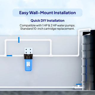 RiverSoft MHW-10 Mainline hard water filter quick DIY installation compatibility with water pumps.