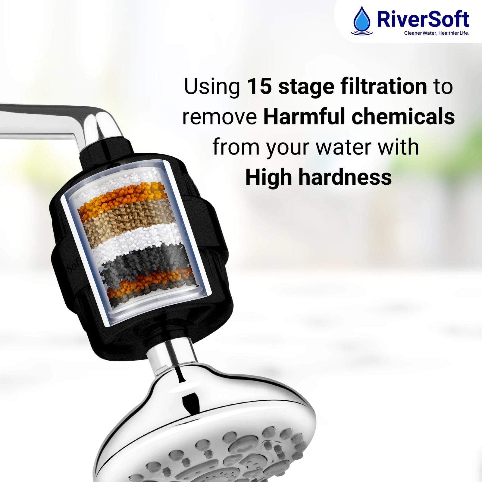 RiverSoft Bliss-15  Shower and tap filter with 15 stage for higher hardness