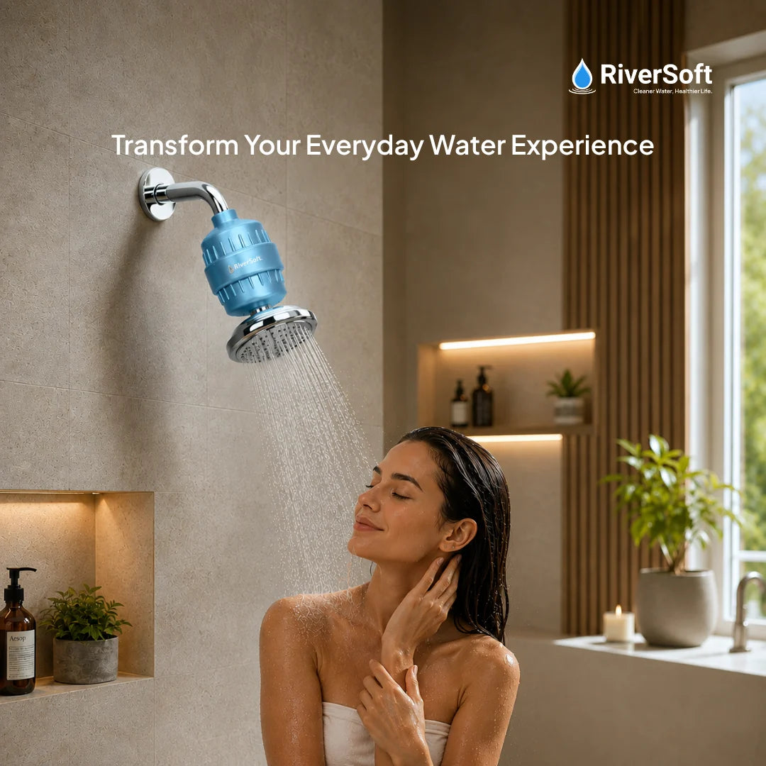 RiverSoft SF-MW-10 Shower & Tap Filter for Municipal Water Supply | 10-Stage Filter for Chlorine, Sediment & Mild Hard Water | Prevent Hair & Skin Damage