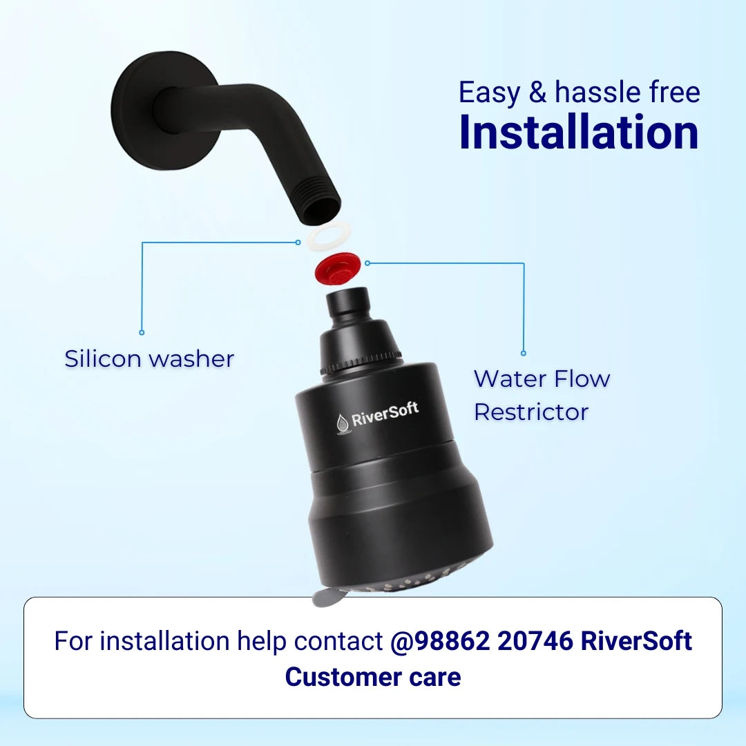 RiverSoft DIVA-05-BL shower filter for hard water with 15 stages | 5 Mode Spray Setting | Water Softener for Bathroom | Water saving mist mode (Black, Pack of 1)