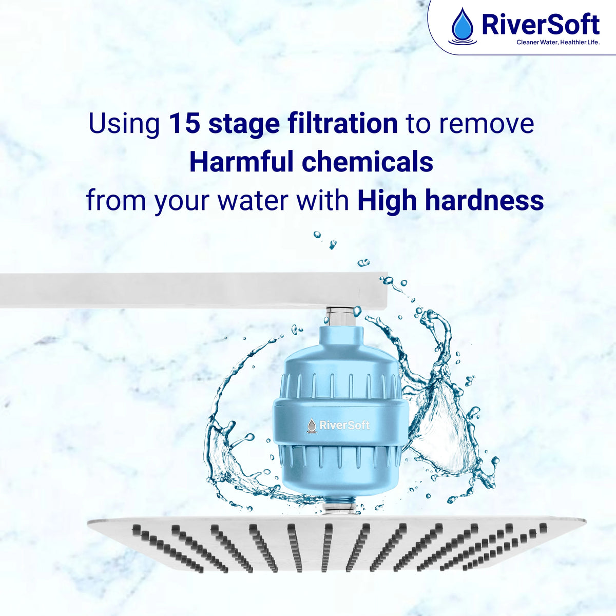 hard water filtration system with 15-stage filtration by Riversoft with blue color 