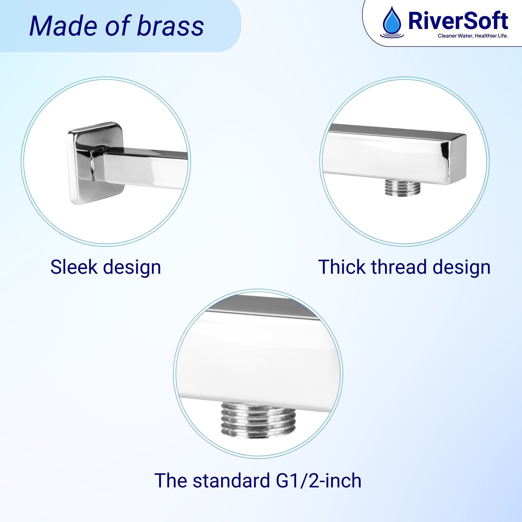 Shower Arm 15 inches long with wall flange | Brass Anti-Corrosion Shower Holder for Overhead Showers