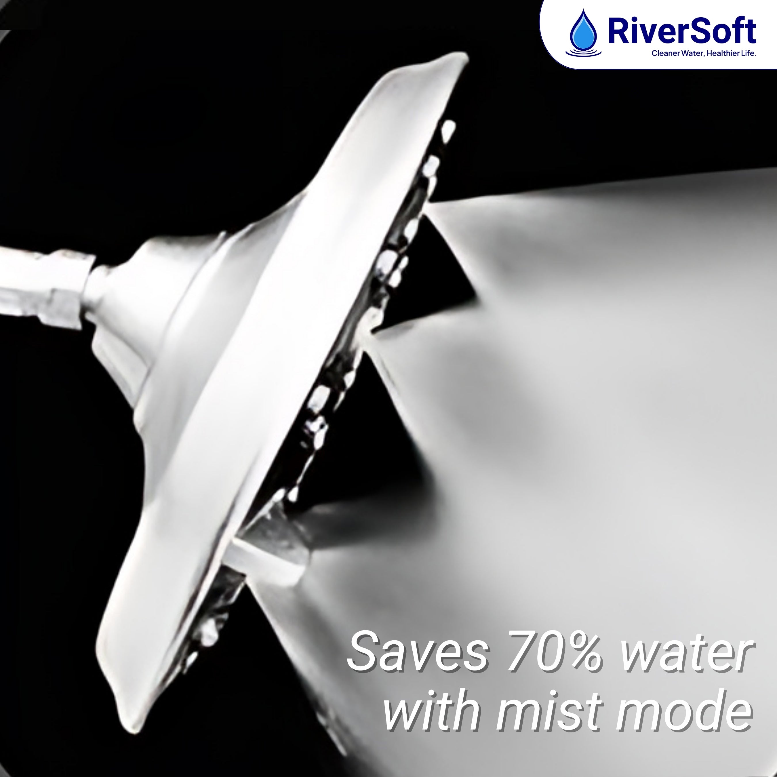 RiverSoft RSC-7 Shower Head 7-Function ABS with Adjustable Brass Ball Joint wide faceplate 199mm dia without arm