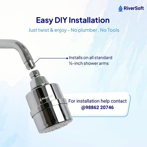 RiverSoft DIVA-01 Shower Filter for Hard Water with 15 Stages | Hard Water Shower Filter | Water Softener for Bathroom (Chrome, Pack of 1)