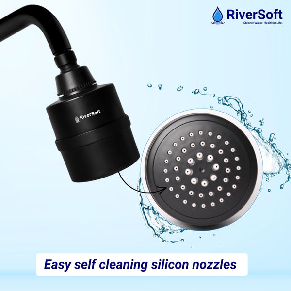 RiverSoft DIVA-01-BL shower filter for hard water with 15 stages | Water Softener for Bathroom (Black, Pack of 1)