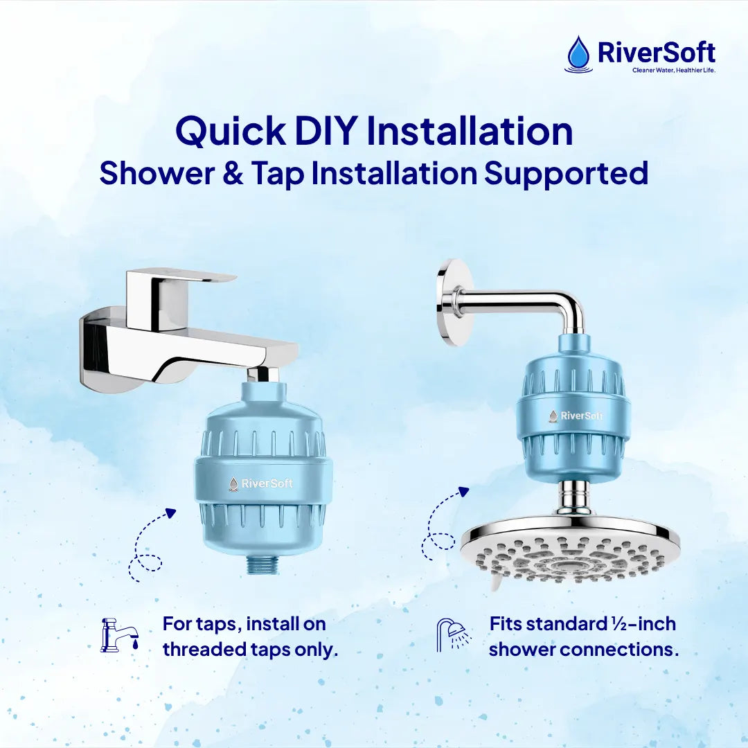 RiverSoft SF-MW-10 Shower & Tap Filter for Municipal Water Supply | 10-Stage Filter for Chlorine, Sediment & Mild Hard Water | Prevent Hair & Skin Damage