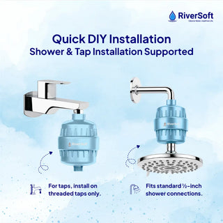 RiverSoft SF-MW-10 Shower & Tap Filter for Municipal Water Supply | 10-Stage Filter for Chlorine, Sediment & Mild Hard Water | Prevent Hair & Skin Damage