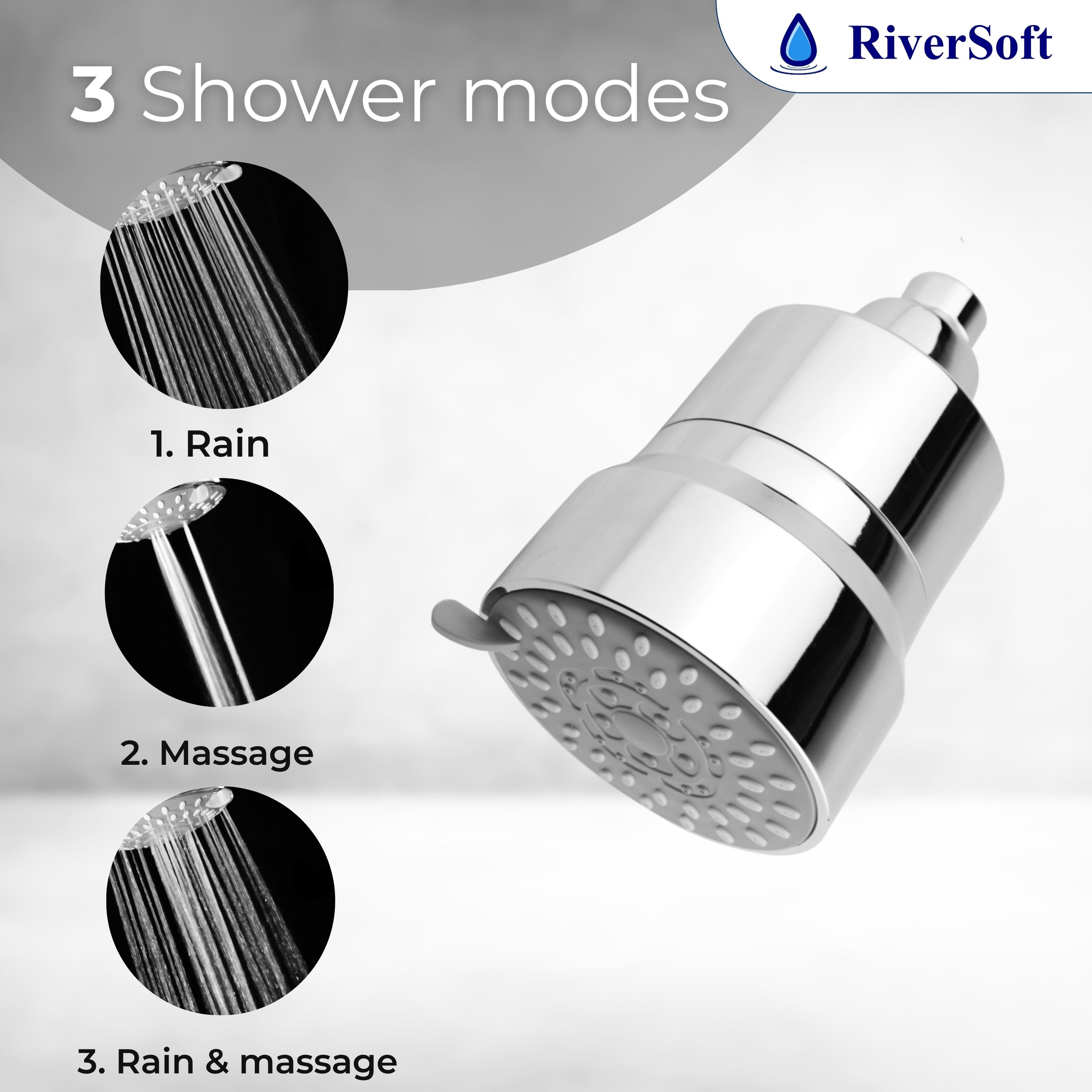 DIVA-03 shower filter for higher hardness | 3 Mode Spray Setting | Water Softener for Bathroom | Hard water filter (Chrome, Pack of 1)