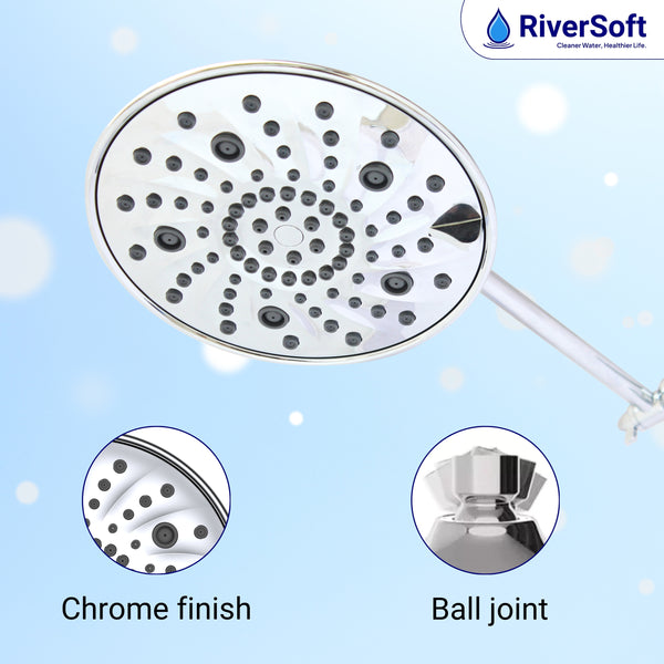 RiverSoft RSC-7 Shower Head 7-Function ABS with Adjustable Brass Ball Joint wide faceplate 199mm dia without arm