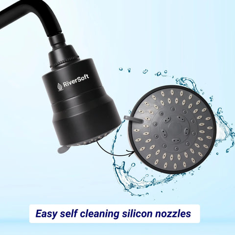 RiverSoft DIVA-05-BL shower filter for hard water with 15 stages | 5 Mode Spray Setting | Water Softener for Bathroom | Water saving mist mode (Black, Pack of 1)