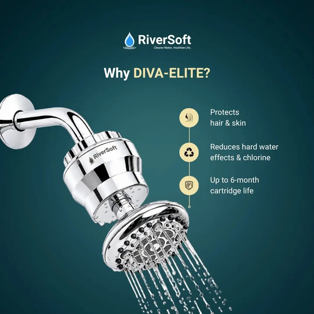 RiverSoft DIVA-ELITE  protecting hair and skin, reducing hard water effects, and up to 6-month cartridge life.