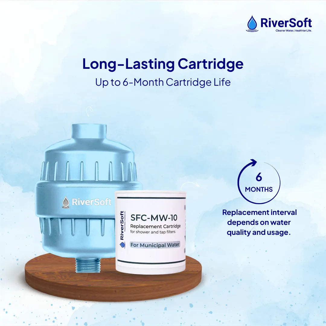 RiverSoft SF-MW-10 Shower & Tap Filter for Municipal Water Supply | 10-Stage Filter for Chlorine, Sediment & Mild Hard Water | Prevent Hair & Skin Damage