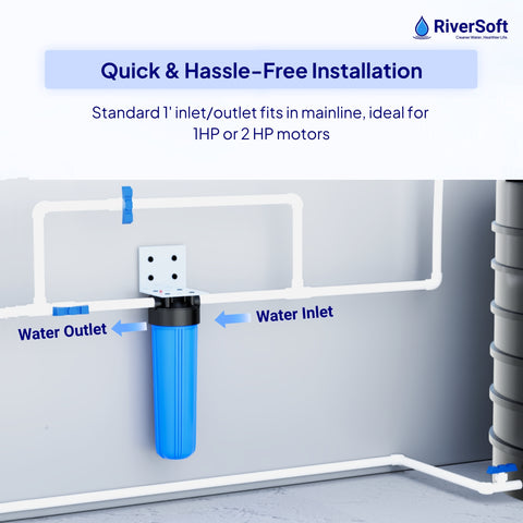 ASP-20HV-SI Combo of Sediment Filter Assembly 5 Micron For Removing Sediments & Antiscalant Balls For Hard Water | Install In Mainline (20 inch, 5 Micron, 1 inch inlet/outlet, Blue, PP)