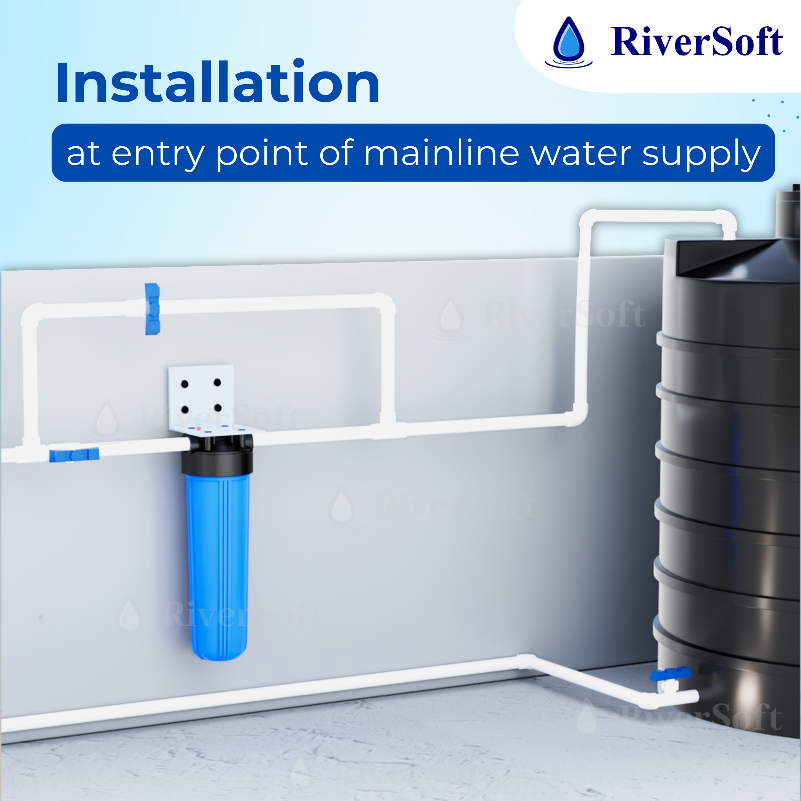 ASP-20-HV1 Mainline sediment filter | 20 inch big blue housing with spun cartridge | 1 micron | 1 inch inlet outlet