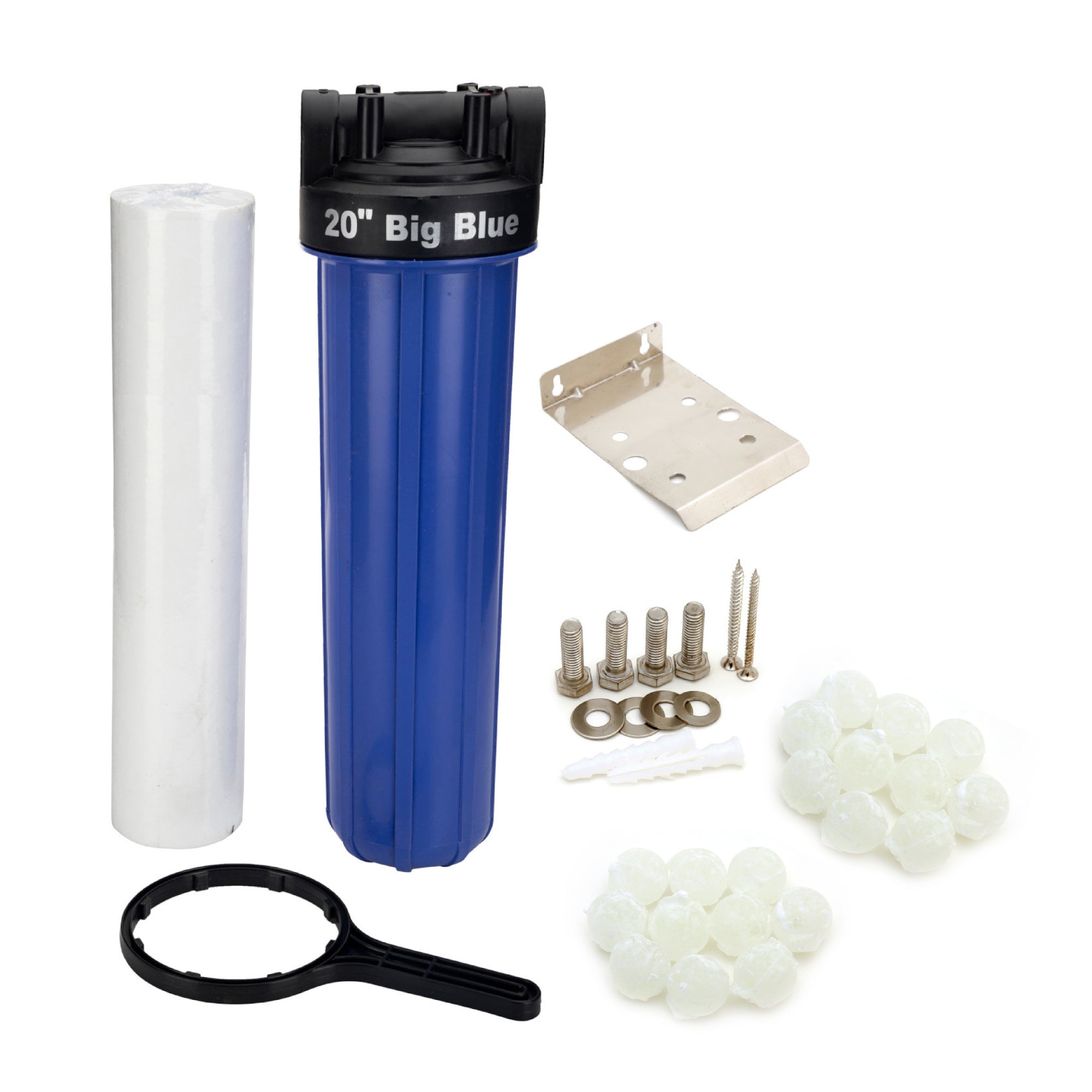 ASP-20HV-SI Combo of Sediment Filter Assembly 5 Micron For Removing Sediments & Antiscalant Balls For Hard Water | Install In Mainline (20 inch, 5 Micron, 1 inch inlet/outlet, Blue, PP)