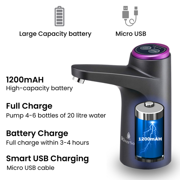 AWD-BL-1 Automatic Water Dispenser for 20 Litre Can (Black, Food Grade, 4W, 1200 mah Battery)