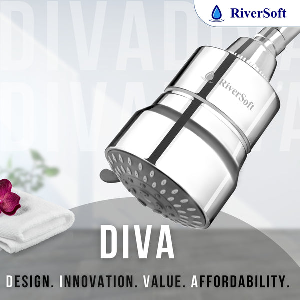 DIVA-03 shower filter for hard water with 15 stages | 3 Mode Spray Setting | Water Softener for Bathroom | Water saving mist mode