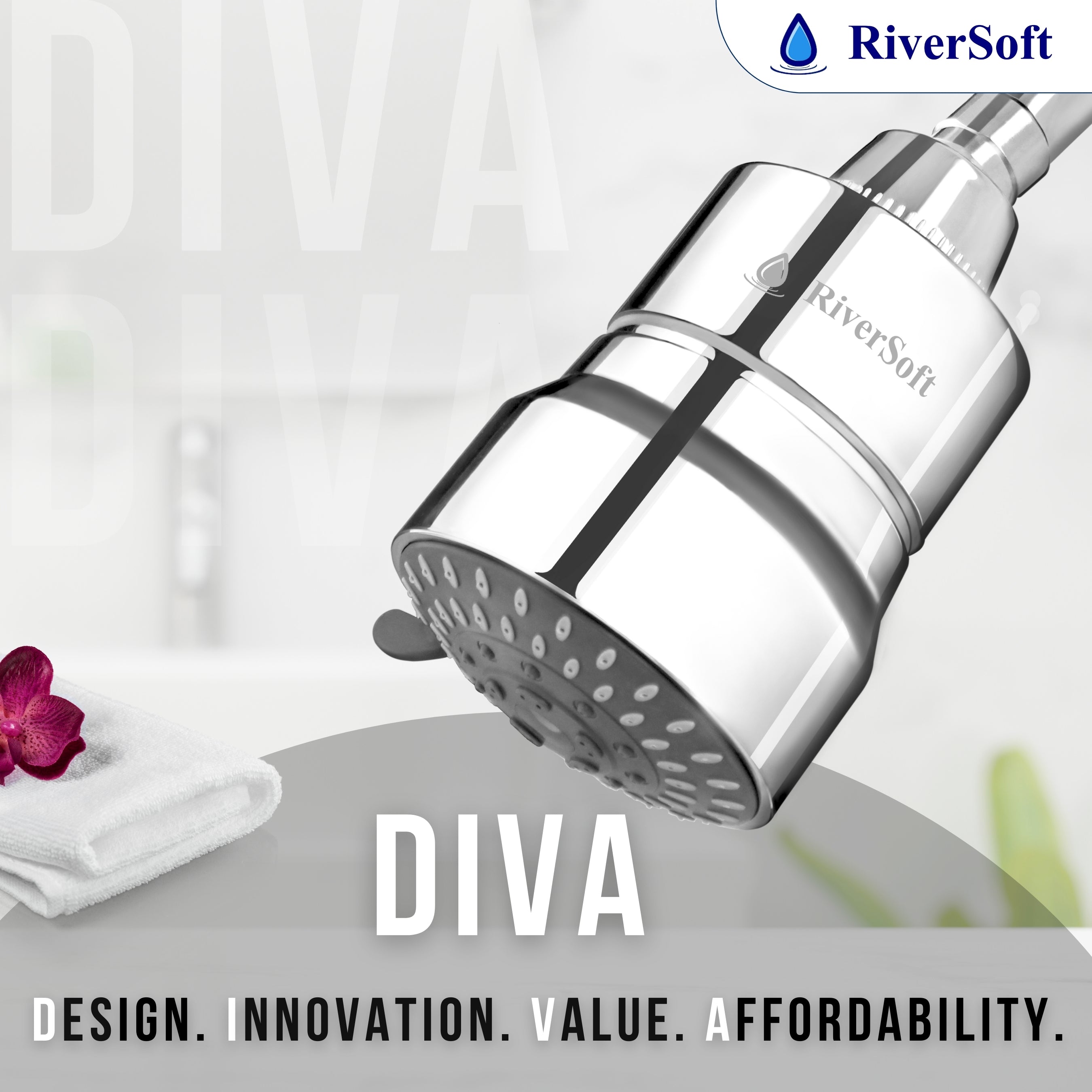 DIVA-05 shower filter for hard water with 15 stages | 5 Mode Spray Setting | Water Softener for Bathroom | Water saving mist mode