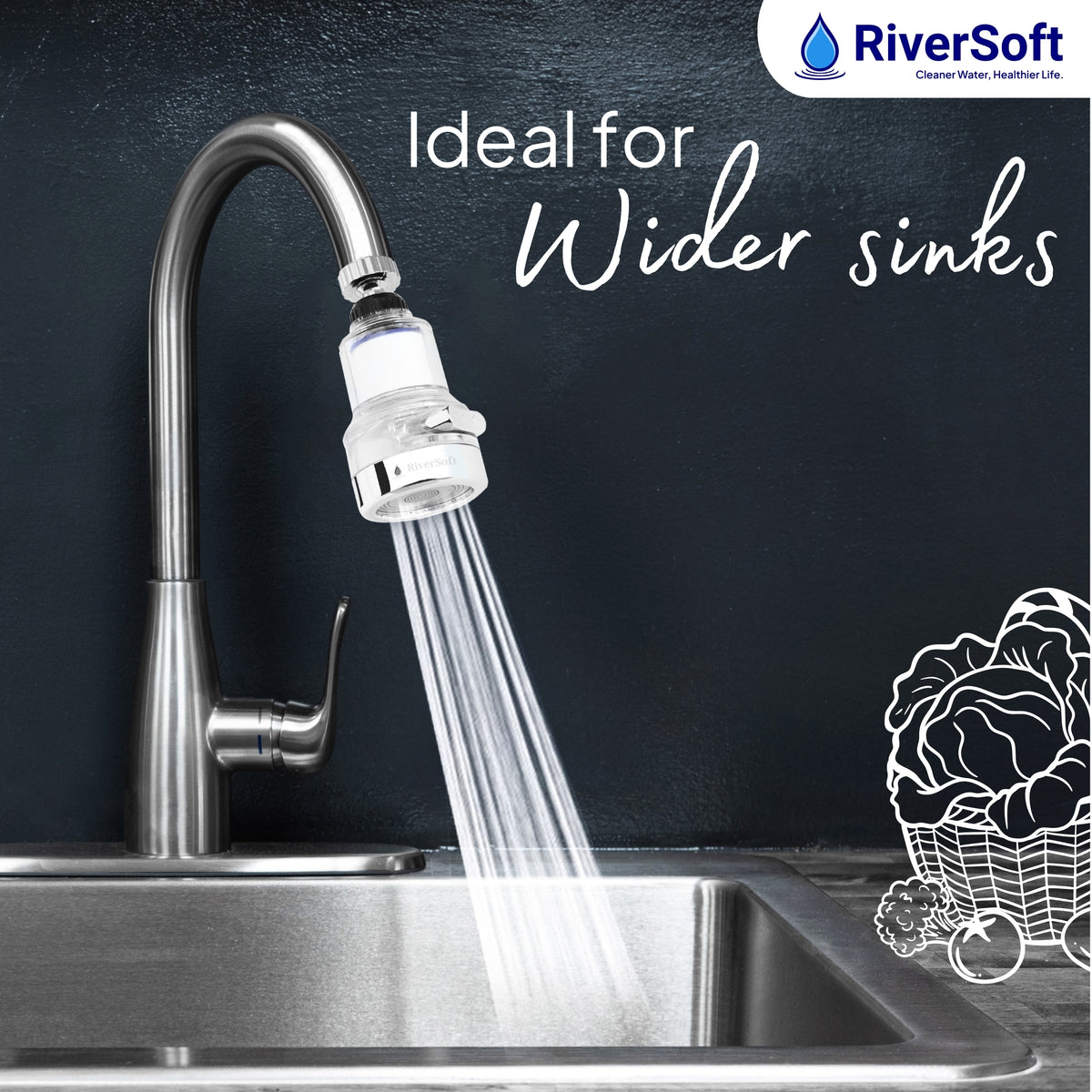 RiverSoft EB-03 Rotatable Faucet Filter ideal for wider sinks
