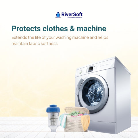 RiverSoft EcoBlu EBWF-04T Washing Machine Filter | Hard Water Softener | Limescale Protection | Transparent Housing| Easy Installation (Pack of 1)