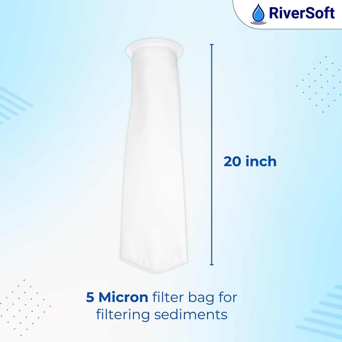 Sediment Filter FB-20, Filter Bag 5 Micron for Filtering sediments, Install in Mainline (PP, White, Pack of 1)