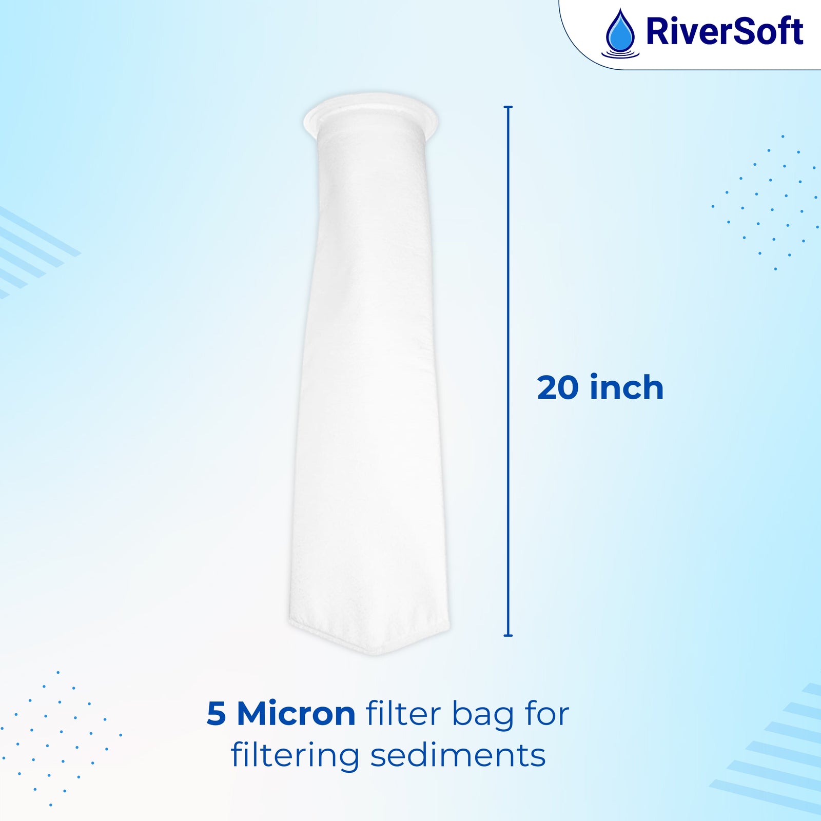 Sediment Filter FB-20, Filter Bag 5 Micron for Filtering sediments, Install in Mainline (PP, White, Pack of 1)