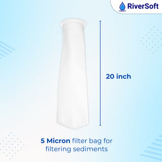 Sediment Filter FB-20, Filter Bag 5 Micron for Filtering sediments, Install in Mainline (PP, White, Pack of 1)