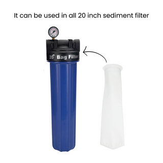 Sediment Filter FB-20-1M, Filter Bag 1 Micron for filtering sand, dirt, rust from water (20 inch, PP, White, Pack of 1)